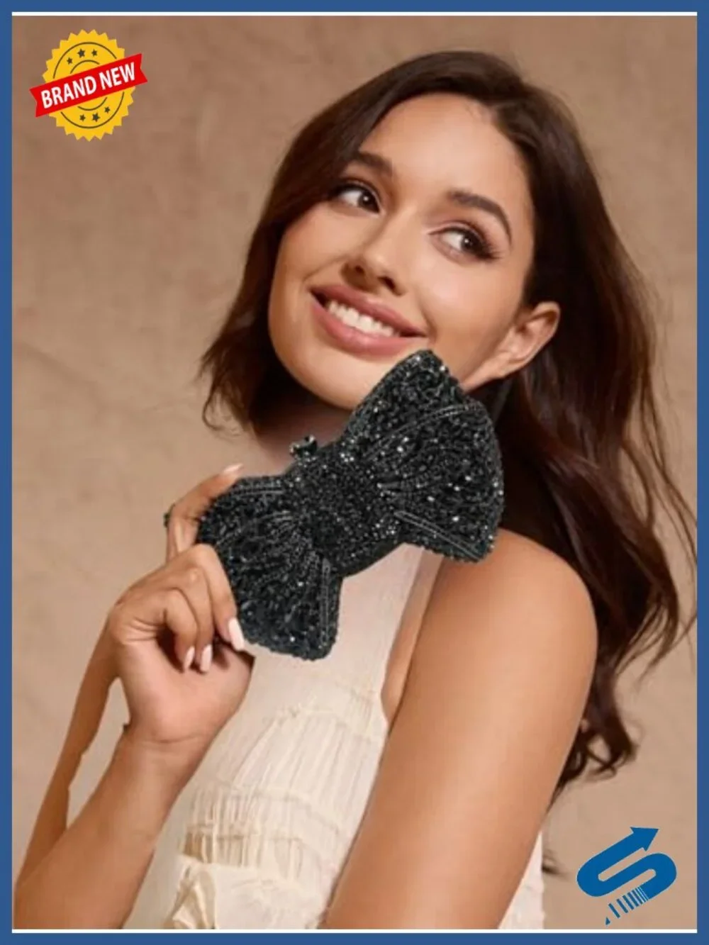 Rhinestones Bowknot Evening Clutch Faux Leather Chain Crossbody Bag Wedding